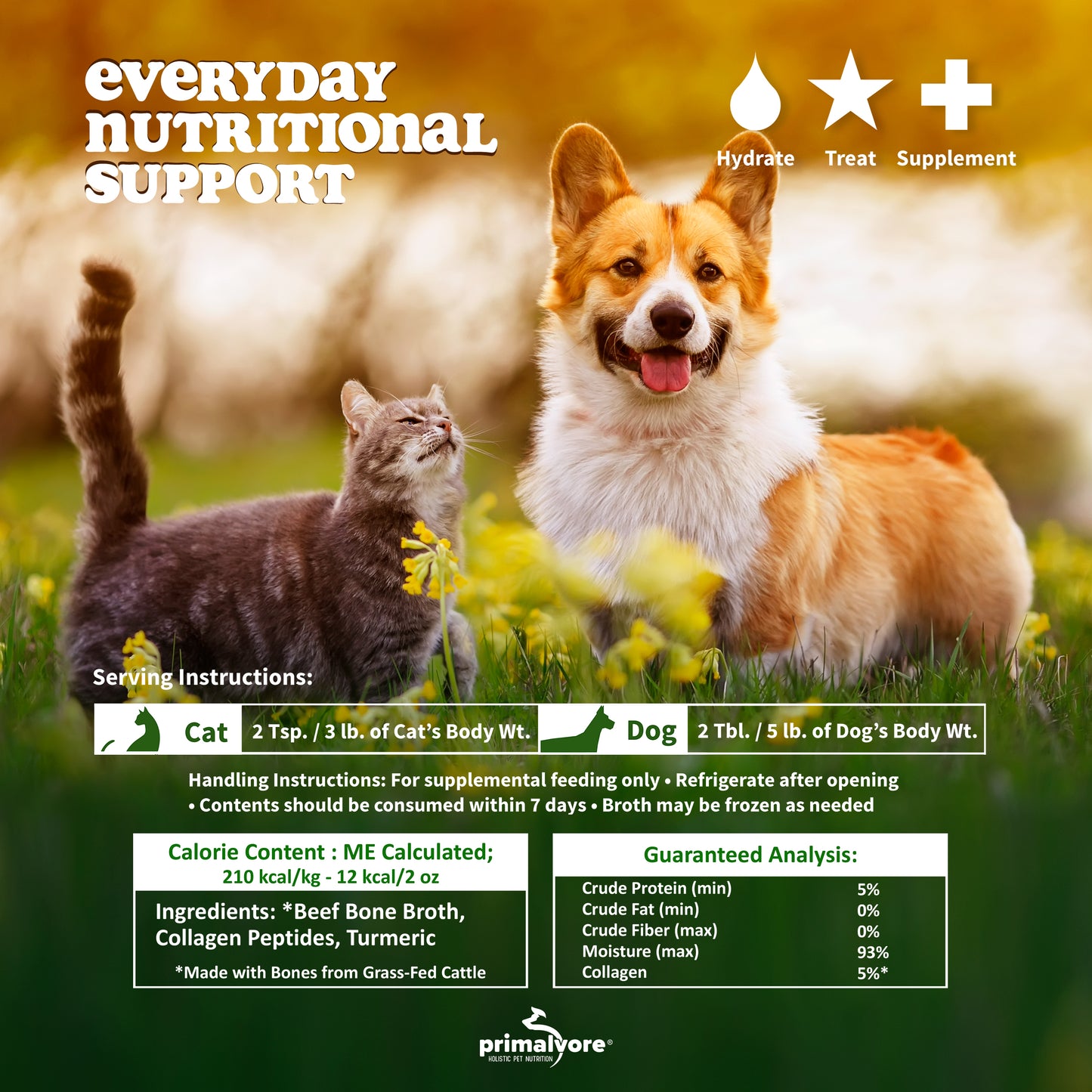Free-Range Chicken Bone Broth for Dogs &Cats, Mobility Formula w/Collagen Peptides to Help Support Hip & Joints, Digestion, Skin & Coat and Hydration, Human Grade, Made in USA