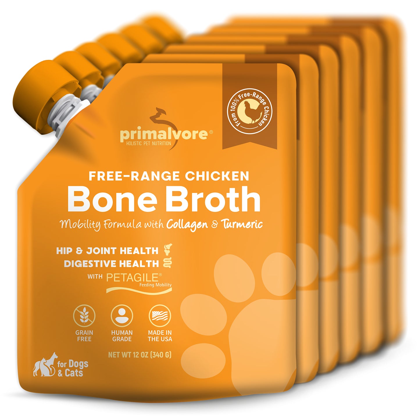 Free-Range Chicken Bone Broth for Dogs &Cats, Mobility Formula w/Collagen Peptides to Help Support Hip & Joints, Digestion, Skin & Coat and Hydration, Human Grade, Made in USA