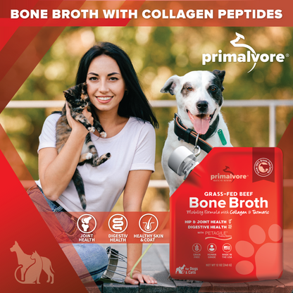 Grass-Fed Beef Bone Broth for Dogs &Cats, Mobility Formula w/Collagen Peptides to Help Support Hip & Joints, Digestion, Skin & Coat and Hydration, Human Grade, Made in USA