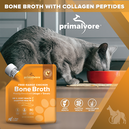 Free-Range Chicken Bone Broth for Dogs &Cats, Mobility Formula w/Collagen Peptides to Help Support Hip & Joints, Digestion, Skin & Coat and Hydration, Human Grade, Made in USA