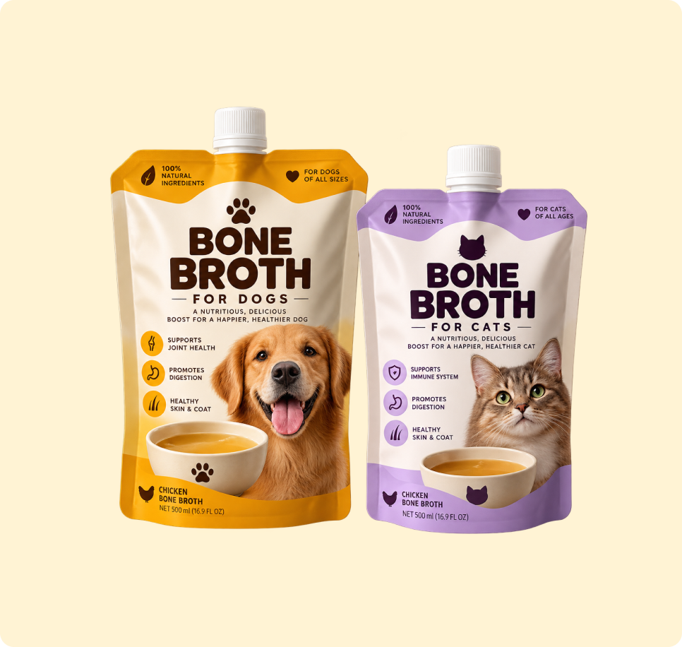 Generic bone broth pouches for dogs and cats