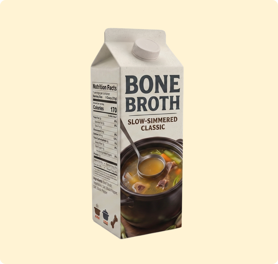 Carton of grocery store bone broth